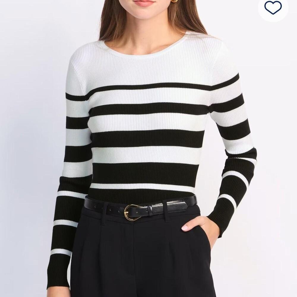 Black and white striped 41 Hawthorn ribbed cozy sweater New Without Tags